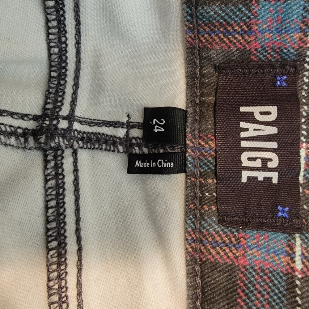 PAIGE Hoxton Ankle Petite Black Atlantic Tartan Plaid Jeans Size 24 - Picture 5 of 6